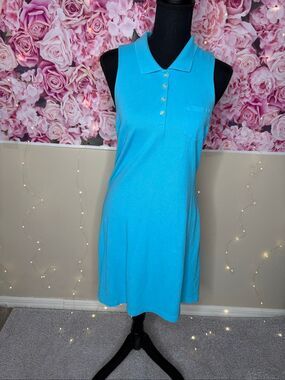 Boston Proper Women's Aqua Sleeveless Polo Stretch Knit Casual Cotton Dress Size